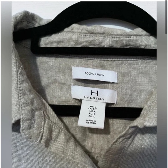 100% linen Halston dress size L with drop waist detail - Picture 3 of 6